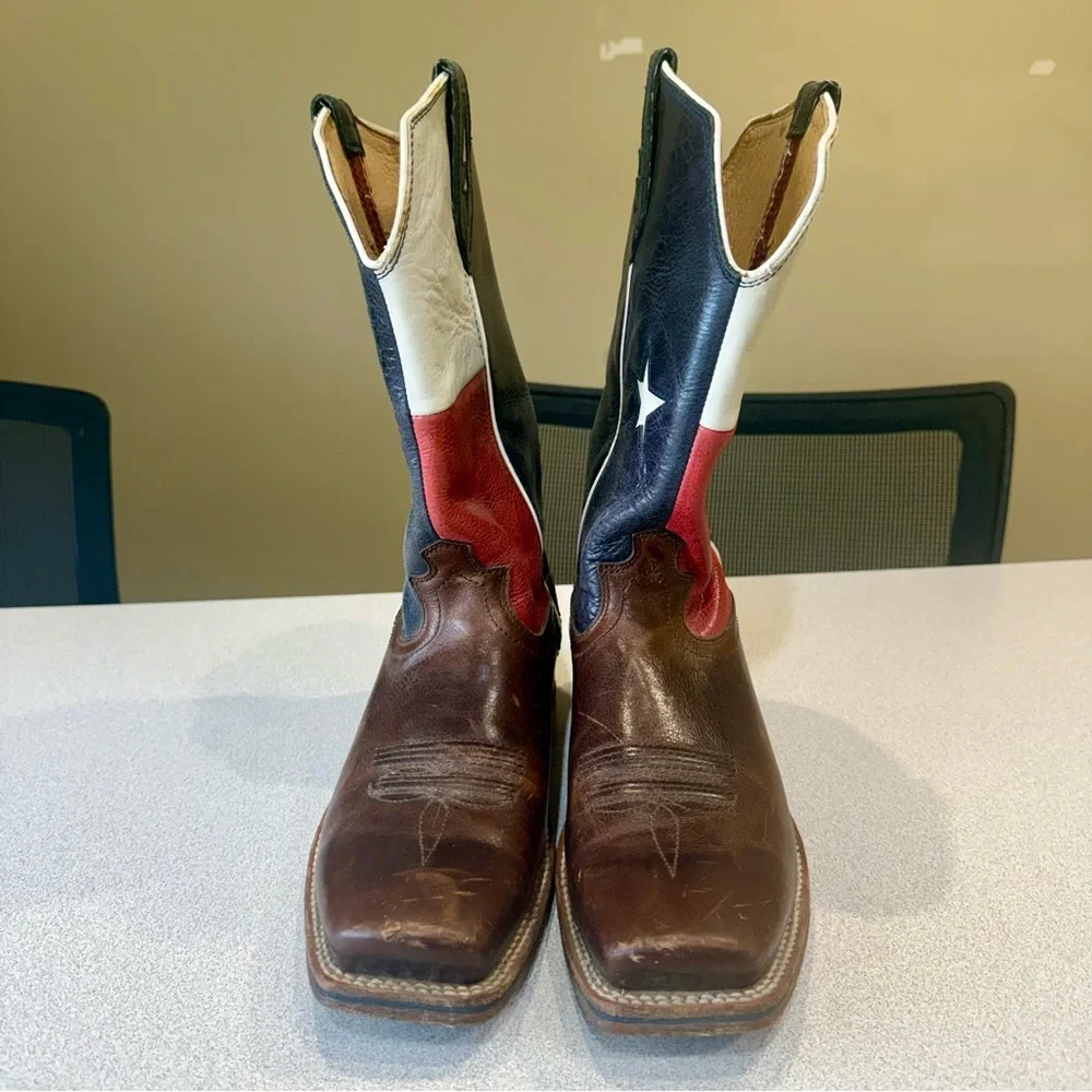 Twisted X Work Boots Men’s 9 D Lite Soft Square Toe Texas Flag Brown Leather